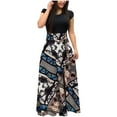 thumbnail image 1 of Wycnly Formal Dresses for Women Evening Party Vintage Empire Waist A Line Swing Maxi Dresses Crewneck Short Sleeve Ethnic Style Print 2024 Summer Long Dress Gray l, 1 of 5