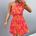 thumbnail image 1 of Wycnly Formal Dresses for Women Fashion Elastic Waist Ruffle Layer Hem One Shoulder Mini Dresses Sleeveless Slash Neck Floral Print 2024 Summer Short Dress Orange s, 1 of 7