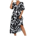 thumbnail image 1 of Wycnly Formal Dresses for Women Fashion Empire Waist Flowy Swing Tunic A Line Dresses V-Neck Short Sleeve Geometric Print 2024 Summer Midi Dress Black l, 1 of 7