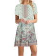 thumbnail image 1 of Wycnly Formal Dresses for Women Fashion Plus Size Swing Tunic Tshirt Short Dresses Short Sleeve Round Neck Floral Print 2024 Summer Mini Dress Beige XXXXL, 1 of 4