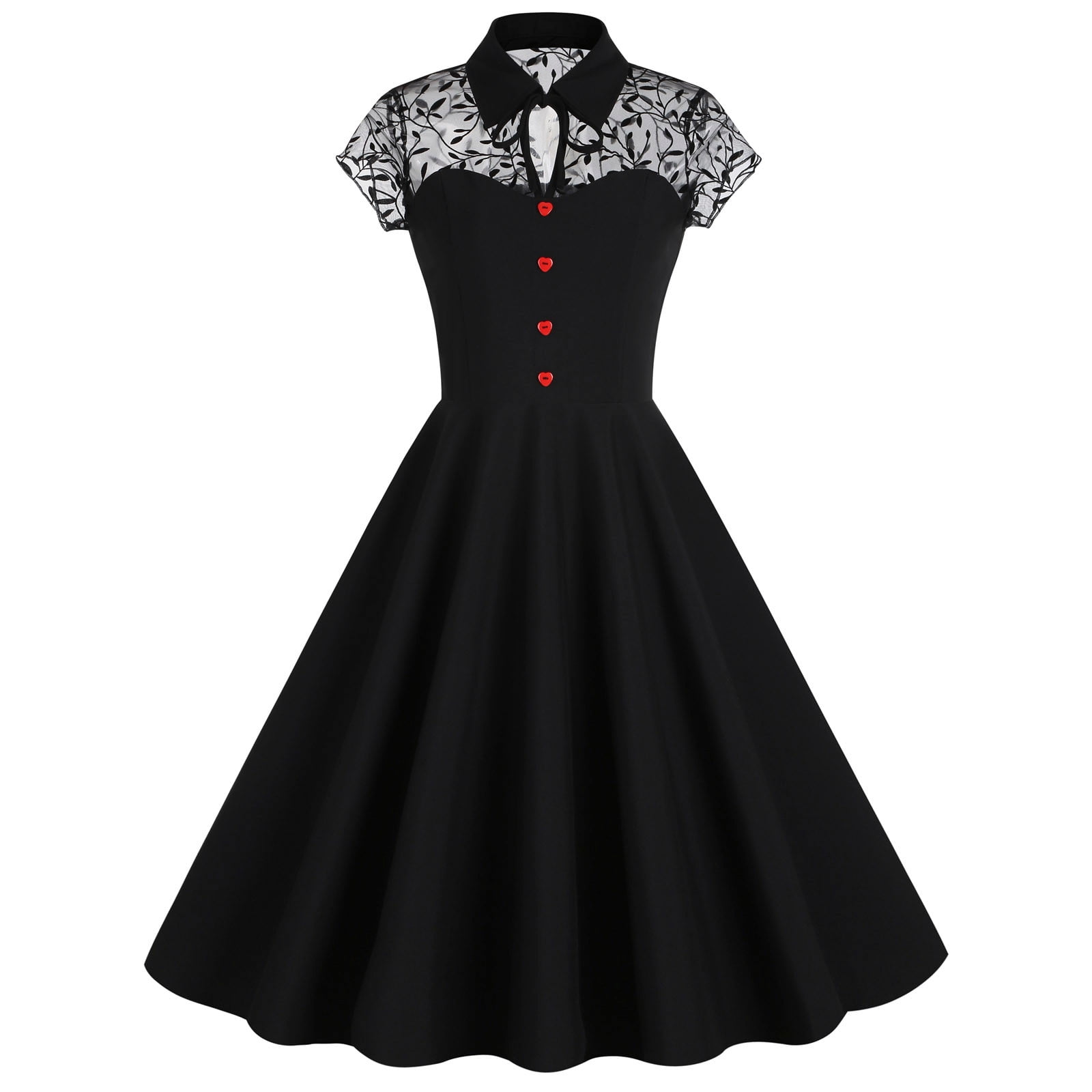 Wycnly Formal Dresses for Women Graduation Party Vintage Mesh Patchwork Tie  Pleated Swing 1950S Dresses Short Sleeve Lapel Solid 2024 Summer Midi Dress  Navy l - Walmart.com