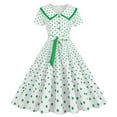 thumbnail image 1 of up to 60% off Gifts Usmixi Dresses for Women Graduation Party Vintage Pleated Swing A Line 1950S Dresses with Bow Lapel Short Sleeve Dot Print Summer Midi Formal Dress Green XXL, 1 of 5