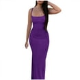thumbnail image 1 of Wycnly Formal Dresses for Women Night Party Club Knitted Plus Size Sexy Strap Ruched Bodycon Dresses Square Neck Sleeveless Solid 2024 Summer Long Dress Purple XXXL, 1 of 7
