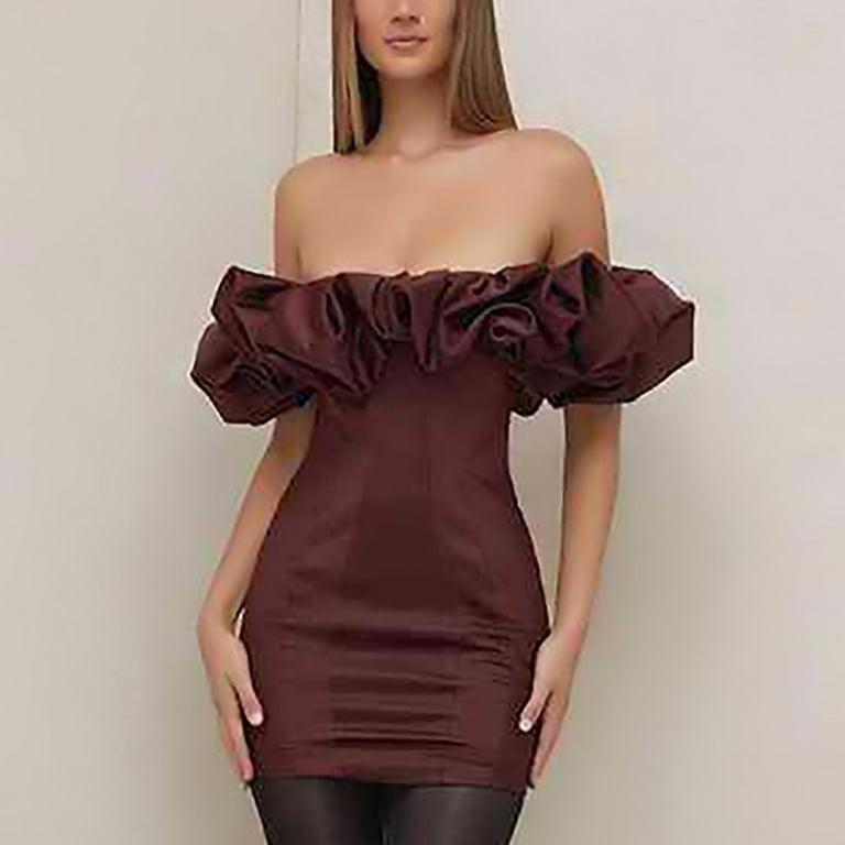 Sexy Ruffle One Shoulder Plain Bodycon Dress Sexy Ruffle One Shoulder Plain Bodycon Dress
