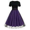 thumbnail image 1 of Wycnly Formal Dresses for Women Party Prom Elegant Mesh Patchwork Pleated Swing Formal 1950S Dresses Short Sleeve Round Neck Color Patchwork 2025 Summer Midi Dress Purple XXL, 1 of 3