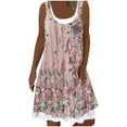 thumbnail image 1 of Wycnly Formal Dresses for Women Plus Size Fake 2 Piece Pleated Swing Tank Mini Dress Round Neck Sleeveless Floral Print 2024 Summer Short Dresses Pink xl, 1 of 4