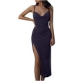 thumbnail image 1 of Wycnly Formal Dresses for Women Sexy High Slit Spaghetti Strap Ruched Bodycon Night Party Club Dresses V-Neck Sleeveless Solid 2024 Summer Long Dress Blue XXL, 1 of 6