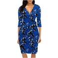 thumbnail image 1 of Wycnly Formal Dresses for Women Tie Waist Evening Party Prom Wrap Formal Dress V-Neck 3/4 Sleeve Polka Dot 2024 Summer Midi Dresses Navy s Clearance Under $5, 1 of 4