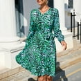 thumbnail image 1 of Wycnly Formal Dresses for Women Tie Waist Ruffle Swing A-line Vintage Midi Dress V-Neck Long Sleeve Leopard Print Summer Knee-Length Dresses Green L Clearance Clothes, 1 of 6