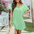 thumbnail image 1 of Wycnly Formal Dresses for Women Beach Casual Button Down Lapel Loose Shirt Short Dresses Short Sleeve V-Neck Solid 2024 Summer Mini Dress Green m, 1 of 7
