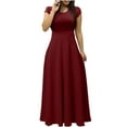 thumbnail image 1 of Wycnly Formal Dresses for Women Casual Empire Waist Pleated Swing A Line Long Dresses Round Neck Short Sleeve Solid 2024 Summer Maxi Dress Wine XXL, 1 of 6