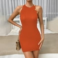 thumbnail image 1 of Wycnly Formal Dresses for Women Party Club Knitted Cotton Sexy Bodycon Tank Mini Dresses Sleeveless Round Neck Solid 2025 Summer Short Dress Orange m, 1 of 4