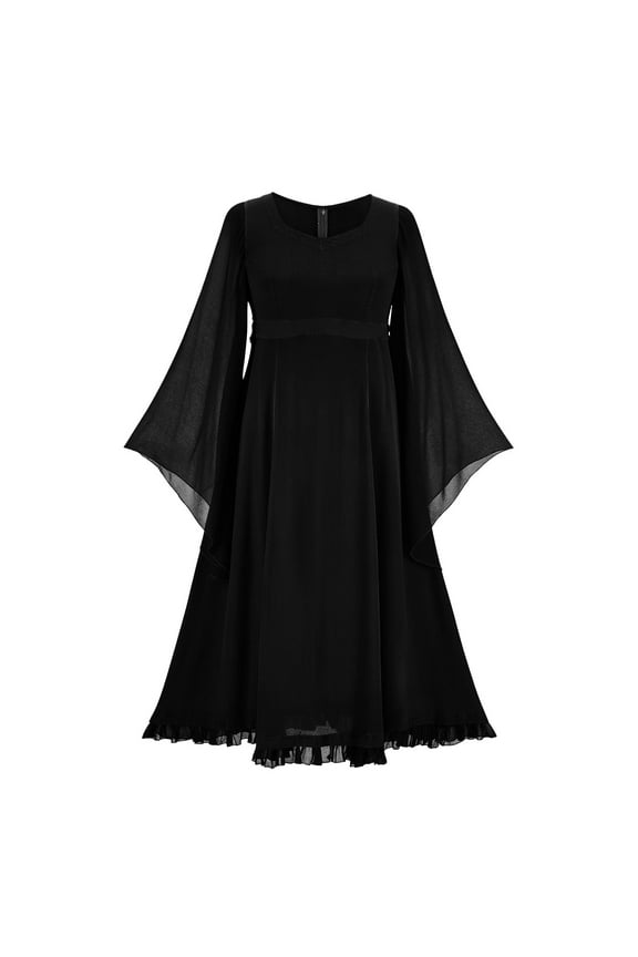 Gothic Clothes for Women Vintage Gothic Dresses for Women Solid V Neck Batwing Long Sleeve Mesh Patchwork Party Club Long Dress Clothes
