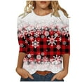 thumbnail image 1 of Wycnly Holiday Deals Winter Tee Tops for Women Womens Christmas Shirts Xmas Round Neck Lightweight Ladies Pullover Blouses Fashion Snowflake Print Tee Tops Fall 3/4 Sleeve Tops Christmas Clearance, 1 of 5