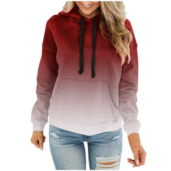 Wycnly Hoodies for Women Womens Plus Size Pullover Hoodies Tops Cozy Fleece Fashion Drawstring Hooded Sweatshirt with Pocket Winter Long Sleeve Gradient Print Casual Hoodies Tops
