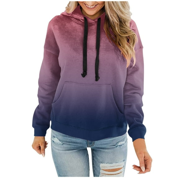 Wycnly Hoodies for Women Womens Plus Size Pullover Hoodies Tops Cozy Fleece Fashion Drawstring Hooded Sweatshirt with Pocket Winter Long Sleeve Gradient Print Casual Hoodies Tops