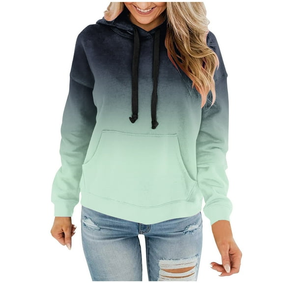 Wycnly Hoodies for Women Womens Plus Size Pullover Hoodies Tops Cozy Fleece Fashion Drawstring Hooded Sweatshirt with Pocket Winter Long Sleeve Gradient Print Casual Hoodies Tops