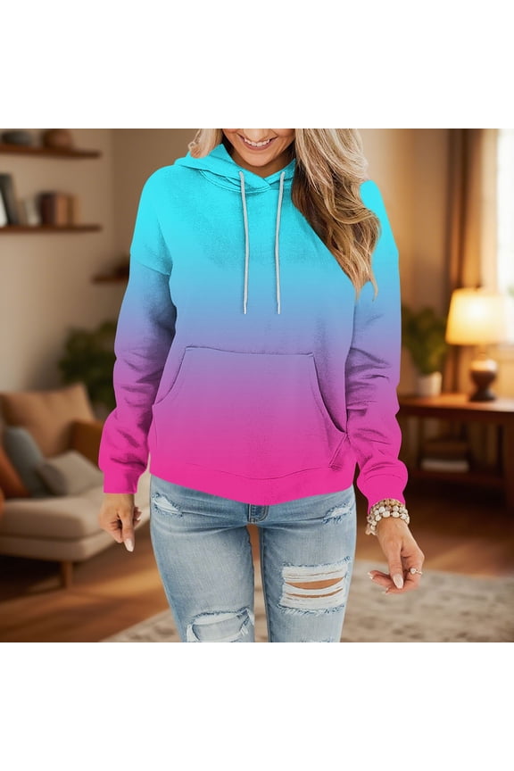 Hoodies for Women Womens Plus Size Pullover Hoodies Tops Cozy Fleece Fashion Drawstring Hooded Sweatshirt with Pocket Winter Long Sleeve Gradient Print Casual Hoodies Tops
