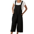 thumbnail image 1 of Wycnly Womens Jumpsuits Cotton Linen Plus Size Wide Leg Pocket Strap Long Jumpsuits Overalls Casual Solid Square Neck Sleeveless Maxi Summer Rompers Black xl, 1 of 6