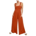 thumbnail image 1 of Wycnly Jumpsuits for Women Dressy Fashion Elastic Waist Loose Wide Leg Strap Pocket Long Jumpsuits Overalls Summer Square Neck Sleeveless Solid Maxi Trendy Rompers Red s, 1 of 5