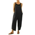 thumbnail image 1 of Wycnly Jumpsuits for Women Dressy Plus Size Wide Leg Cotton Linen Button Jumpsuits Overalls with Pocket Summer Sleeveless Square Neck Solid Long Formal Rompers Black xl, 1 of 4