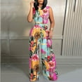 thumbnail image 1 of Wycnly Jumpsuits for Women Dressy Vintage Empire Waist Plus Size Wide Leg Overalls Jumpsuits Summer Round Neck Sleeveless Floral Print Long Trendy Rompers Light Blue s, 1 of 5