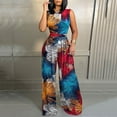 thumbnail image 1 of Wycnly Jumpsuits for Women Dressy Vintage Empire Waist Plus Size Wide Leg Overalls Jumpsuits Summer Round Neck Sleeveless Floral Print Long Trendy Rompers Dark Blue xxxxl, 1 of 5