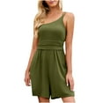 thumbnail image 1 of Wycnly Jumpsuits for Women One Shoulder Elastic Waist Spaghetti Strap Mini Jumpsuits Summer Fashion Solid Slash Neck Sleeveless Short Rompers Army Green l, 1 of 7