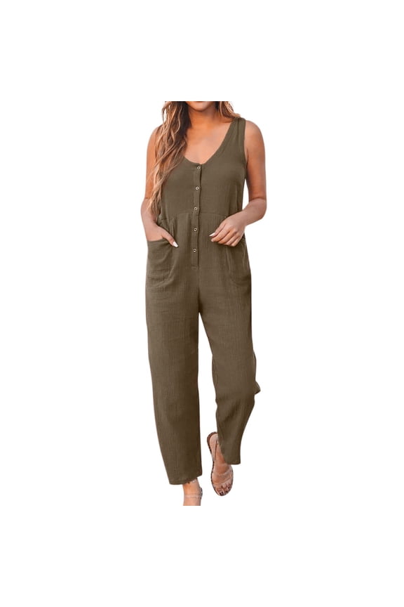 Jumpsuits for Women Dressy Button Down Pocket Long Jumpsuits Overalls Summer Sleeveless V-Neck Solid Maxi Formal Rompers Green m