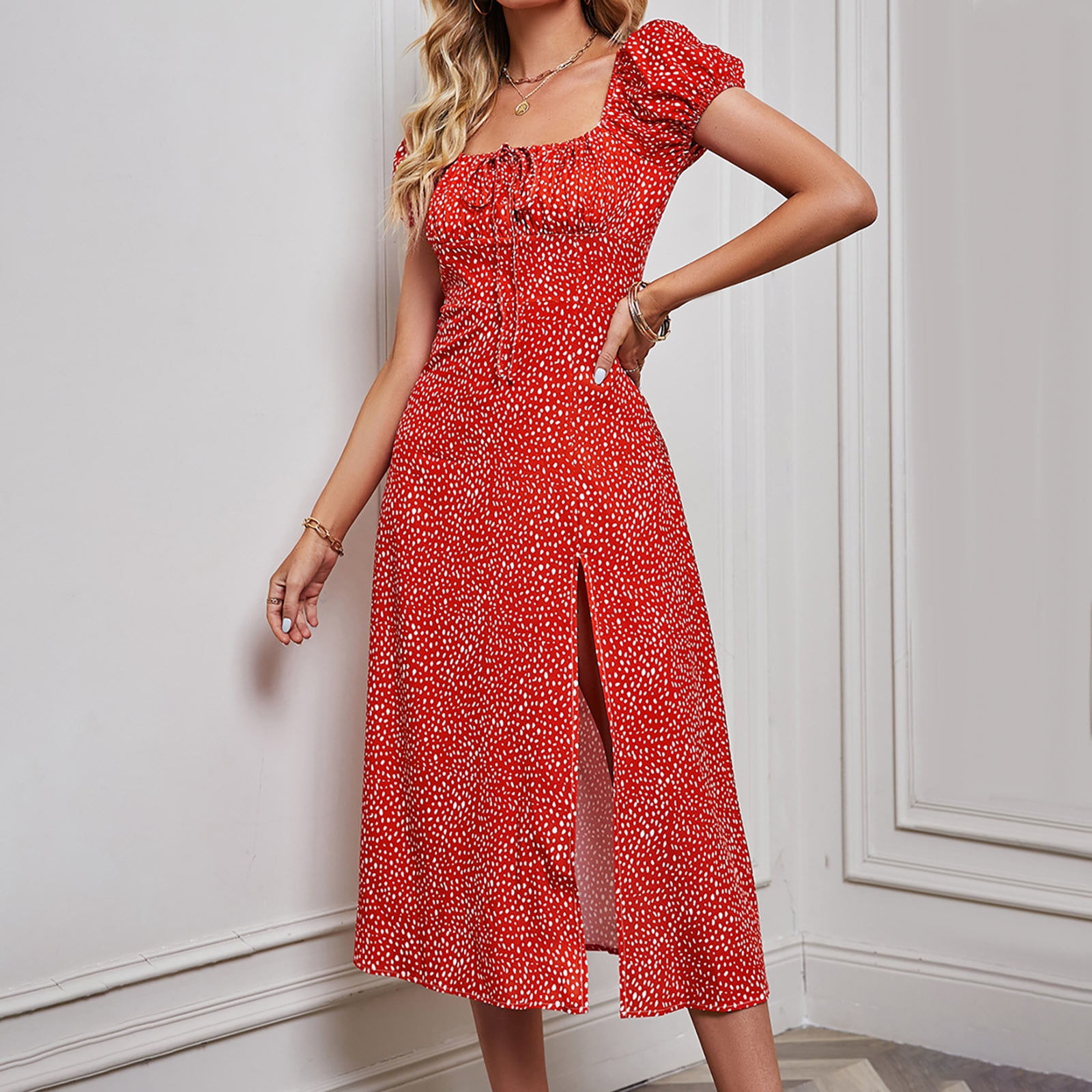 Wycnly Maxi Dresses for Women Short Sleeve Square collar Wycnly Maxi Dresses for Women Short Sleeve Square collar