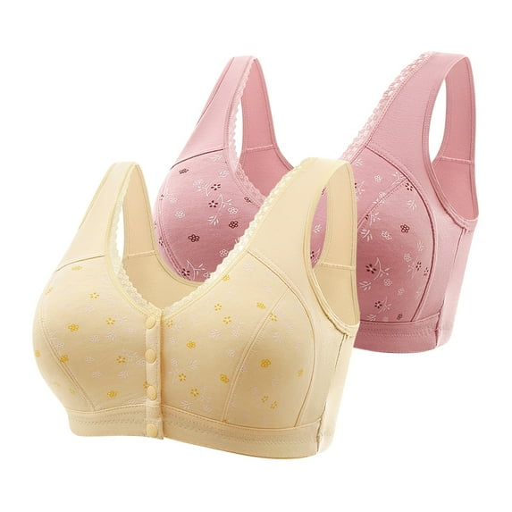 Wycnly Push Up Bra for Women 2pcs Front Closure Plus Size Comfort Compression Wireless Bralettes Elder Full Coverage Seamless Full Figure Bras Women's Sports Bras Bras