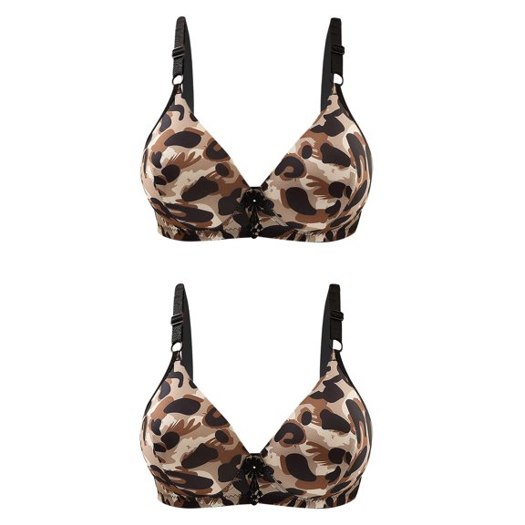 Wycnly Push Up Bra for Women 2pcs Large Size Comfort Breathable Full Coverage Leopard Bra Ladies Compression Underwire T-Shirt Bras Wireless Bra Bras