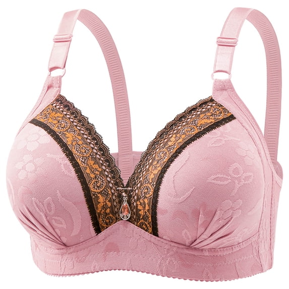 Wycnly Push Up Bra for Women Elegant Lace Trim Full Coverage Large Size Comfy Bra Elder Compression Underwire T-Shirt Bras Black Bra Summer Saving Bras