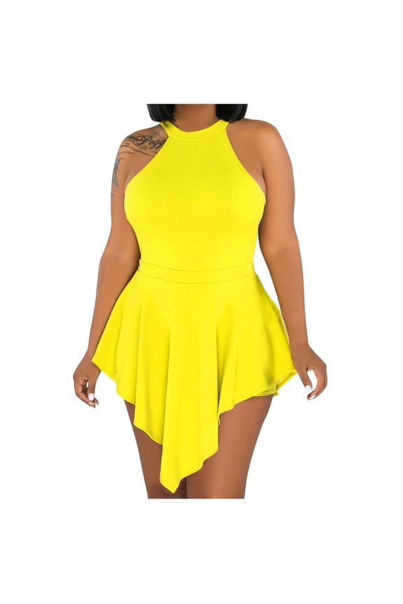 Rompers for Women Party Club Sexy Back Hollow out Empire Waist Irregular Hem Tank Jumpsuits Crewneck Sleeveless Formal Solid Short Womens Jumpsuits on