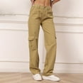 thumbnail image 1 of Wycnly on Sale Cargo Pants for Women Womens Cargo Pants Fashion Button High Waist Loose Straight Leg Trousers Casual Comfy Stretchy Denim Long Pants with Pocket, 1 of 6