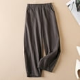thumbnail image 1 of Wycnly on Sale Cropped Pants for Women Loose Straight Leg Pants for Women Casual Solid Elastic Waist Cropped Harem Pants Leisure Plus Size Cotton Linen Trousers with Pocket, 1 of 7