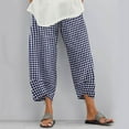 thumbnail image 1 of Wycnly on Sale Cropped Pants for Women Womens Cropped Pants Fashion Classic Plaid Print Loose Irregular Straight Leg Trousers Casual Cotton Linen Elastic Waist Crop Pants with Pockets, 1 of 6