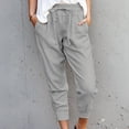 thumbnail image 1 of Wycnly on Sale Cropped Pants for Women Womens Jogger Pants Casual Solid Drawstring Elastic Waist Cropped Trousers Summer Vintage Cotton Linen Plus Size Pants with Pocket, 1 of 6
