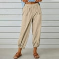 thumbnail image 1 of Wycnly on Sale Pants for Women Casual Pants for Womens Fashion Elastic Waist Solid Cotton Linen Long Pants Vintage Cotton Linen Loose Button Jogger Trousers with Pocket, 1 of 7