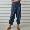 thumbnail image 1 of Wycnly on Sale Pants for Women Jogger Pants for Women Casual Summer Solid Elastic Waist Loose Long Pants Leisure Cotton Linen Breathable Ladies Trousers with Pocket, 1 of 7