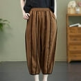thumbnail image 1 of Wycnly on Sale Pants for Women Womens Harem Pants Fashion Pleated Elastic Waist Loose Wide Leg Long Pants Vintage Cotton Linen Patchwork Trousers with Pocket, 1 of 6