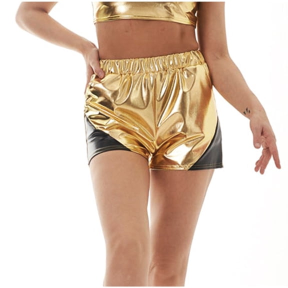 Wycnly on Sale Shorts for Women Party Club Sparkly Shorts for Women Summer Fashion Elastic Waist Loose Straight Leg Shorts Fashion Color Patchwork Girls Ladies Leather Short Pants