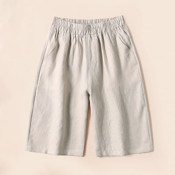 Wycnly on Sale Shorts for Women Shorts for Women Casual Loose Wide Leg Elastic Waist Half Pants Solid Summer Cotton Linen Plus Size Leisure Ladies Shorts with Pocket