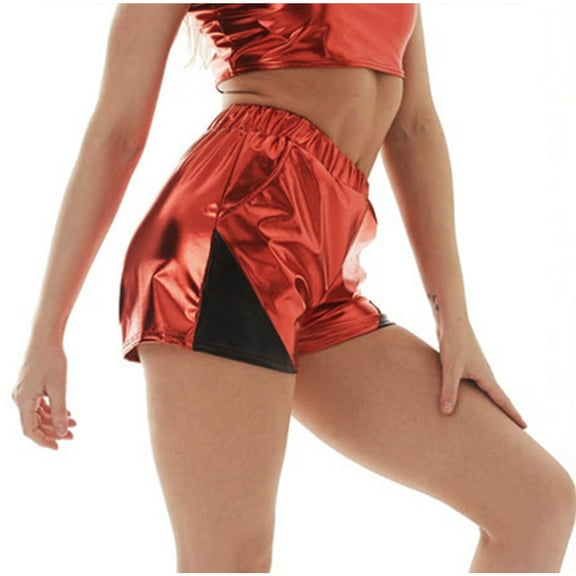 Wycnly on Sale Shorts for Women Womens Shorts Night Party Club Fashion Color Patchwork Sparkly Shorts Summer High Waist Loose Straight Leather Short Pants