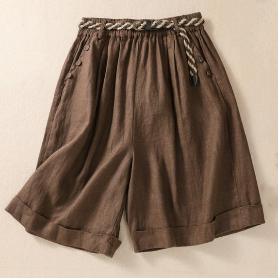 Shorts for Women Womens Summer Shorts Casual Solid Breathable Cotton Linen High Waist Short Pants Plus Size Loose Wide Leg Button Shorts with Pocket