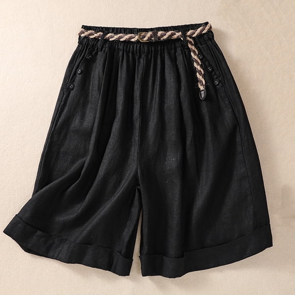 Wycnly on Sale Shorts for Women Womens Summer Shorts Casual Solid Breathable Cotton Linen High Waist Short Pants Plus Size Loose Wide Leg Button Shorts with Pocket