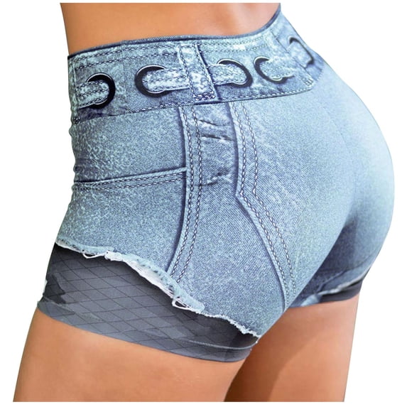 Wycnly on Sale Shorts for Women Womens Yoga Legging Shorts Summer Lightweight Stretchy Fake Denim Workout Sports Shorts Fashion Color Block Plus Size Slim Running Short Pants