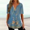 thumbnail image 1 of Wycnly Shirts for Women Summer Tunic Tops Plus Size Tops for Women Vintage Floral Print Button up Hem Shirts Summer V Neck Short Sleeve Lightweight Ladies Blouses, 1 of 5