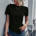 thumbnail image 1 of Wycnly Shirts for Women Casual Basic Irregular Hem Knitted Plus Size Tee Tops Summer Casual Round Neck Short Sleeve Solid Ladies Blouses Black XXXXXL, 1 of 6