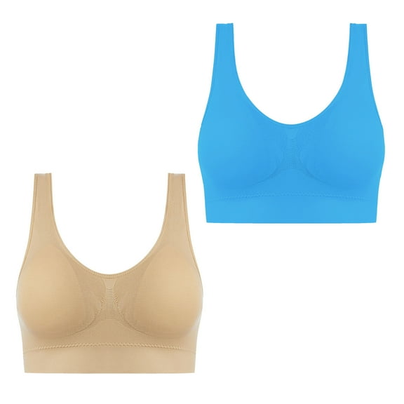 Wycnly Sports Bras for Women Plus Size 2pcs Breathable Comfy Push up Wireless Yoga Tank Bras Elder Compression Seamless Bralette Black Bra Bras